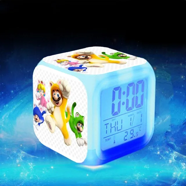 Фиолетовый Супер Марио светодиодный Будильник reloj despertador Luigi часы Mario электронные настольные часы KLOK Сенсорное освещение часы Saat - Цвет: Фиолетовый