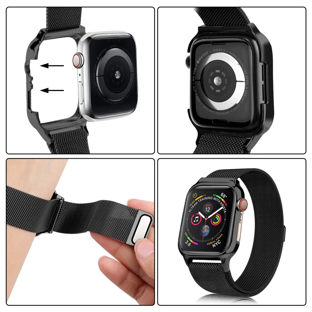 Металлический чехол с магнитной Миланской петлей для часов Apple Watch Series 4, 40 мм, 44 мм, ремешок для браслета iWatch 4