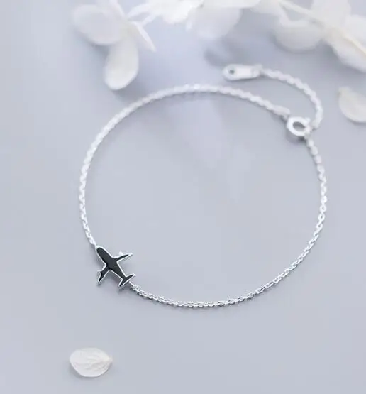 

100% реальный. Женское серебряное Ювелирное Украшение, черный эмалированный браслет-цепочка с самолетом LS758