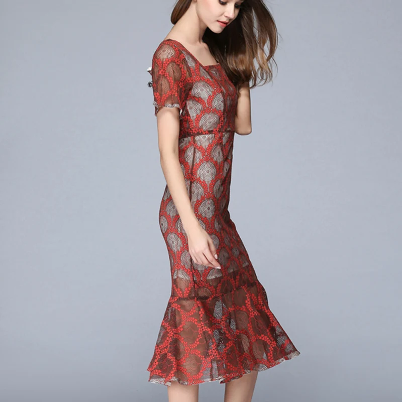 Элегантный 2017 лето новая мода женщины перспектива кружева с коротким рукавом