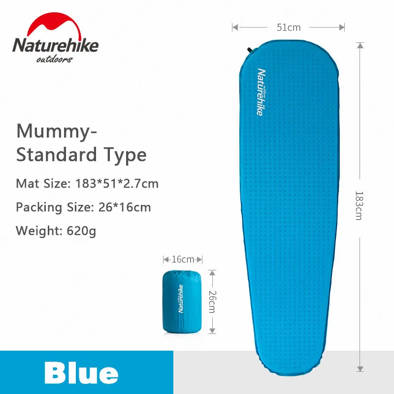 Mummy Standard Naturehike Быстрый Автоматический Надувной Спальный коврик кемпинг матрас Открытый Кемпинг Портативный Сверхлегкий губчатый коврик туристический коврик - Цвет: Mummy Standard