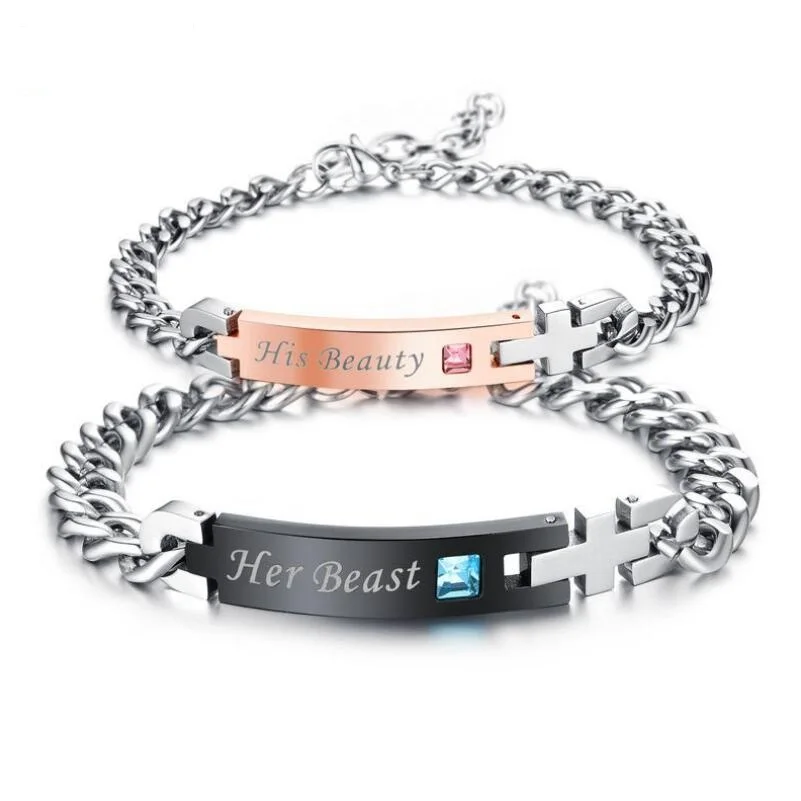 Titanium steel encrusted zircon men and women handchain fine student lovers' bracelest valentine's day gift | Украшения и