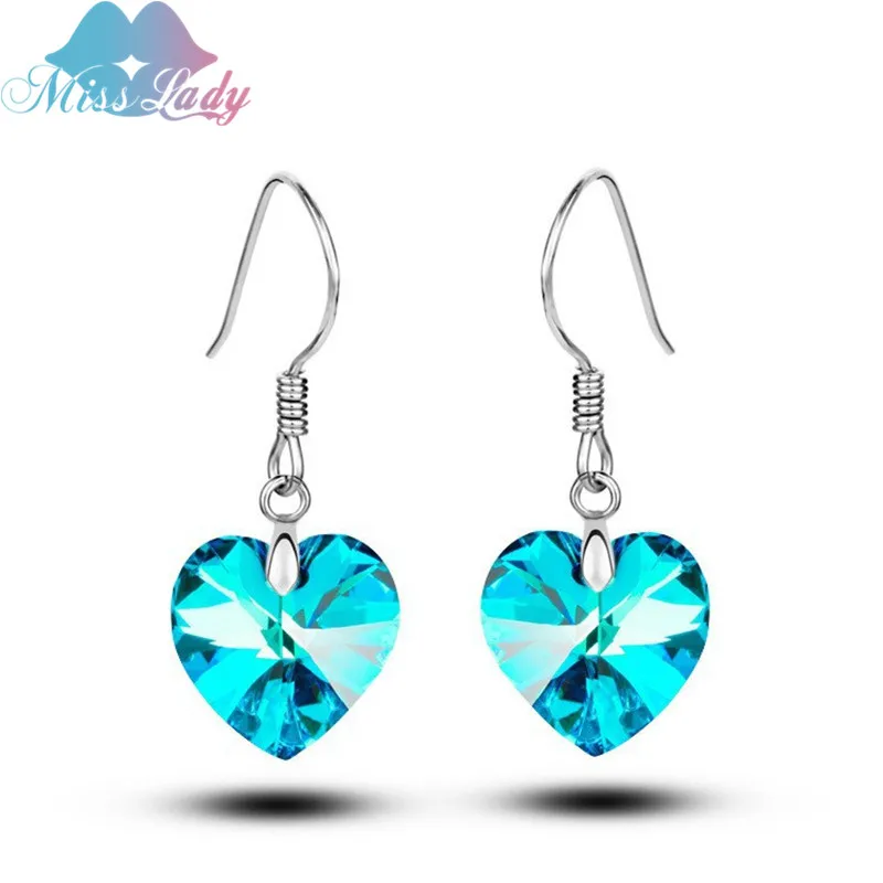Miss Lady Silver color Rhinestone Crystal Heart Of Drop Earrings Wholesales Fashion Jewelry for women MLY5466 | Украшения и