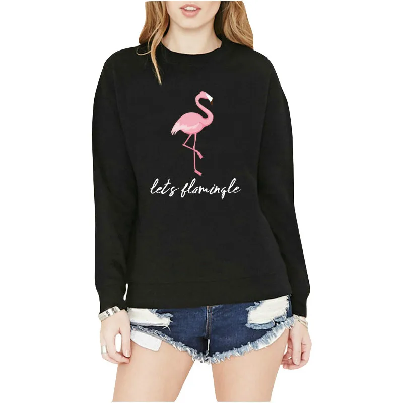 2019 летний модный новый пуловер с принтом фламинго длинными рукавами и круглым