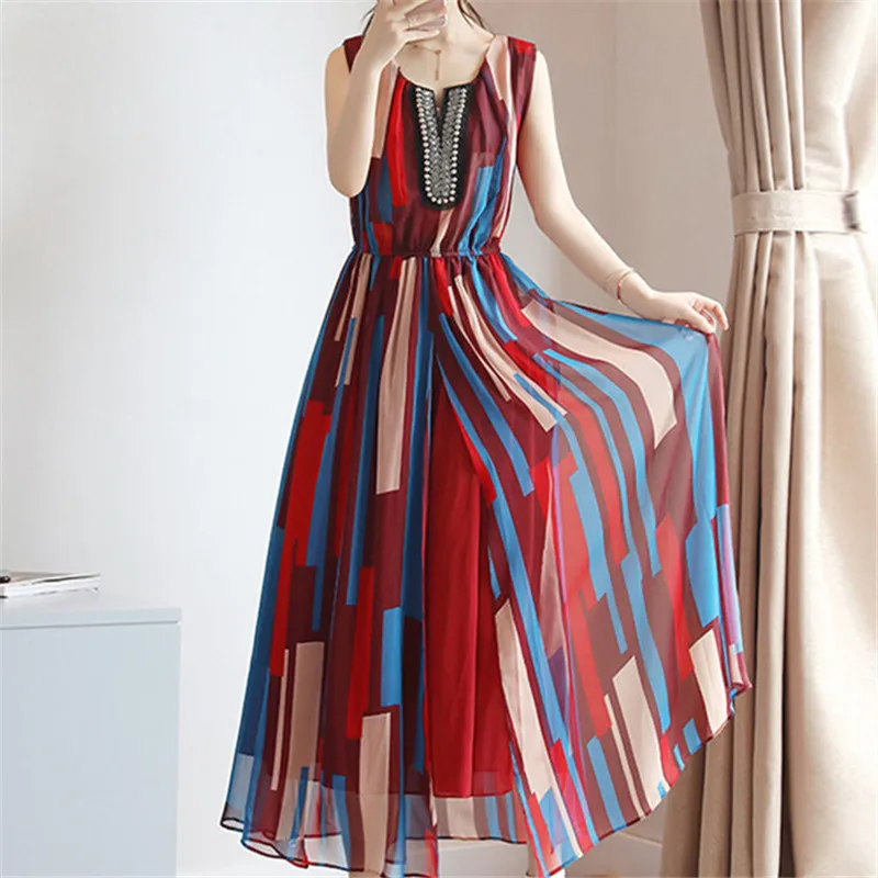 2018 Summer Sexy Women Maxi Boho Dress Floral Print Sleeveless Tank Holiday Long Beach Vestidos Party Dresses | Женская одежда