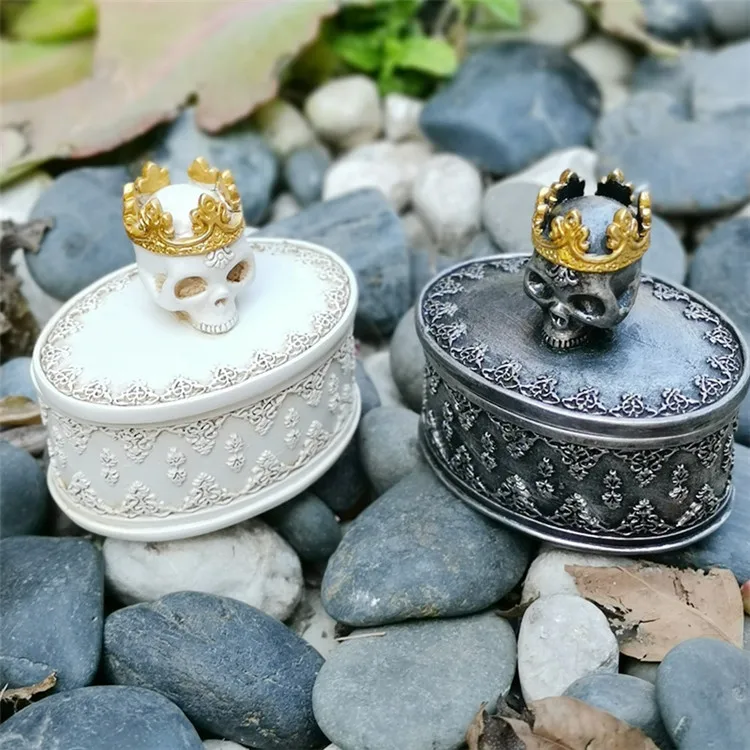 Коробка-органайзер для украшений с короной и черепом, покрытая пылезащитным покрытием, ювелирные изделия из смолы, ожерелье, серьги, контейнер, коробка, домашний декор, подарок для влюбленных