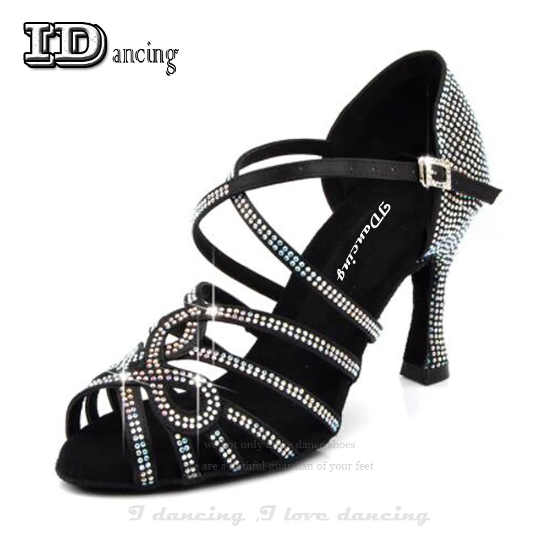 

Women Latin Dancing Shoes Women Ballroom Shoes Black Salsa dance Shoes Rhinestone Full Tango Waltz Tap Shoes hot sale JuseDanc