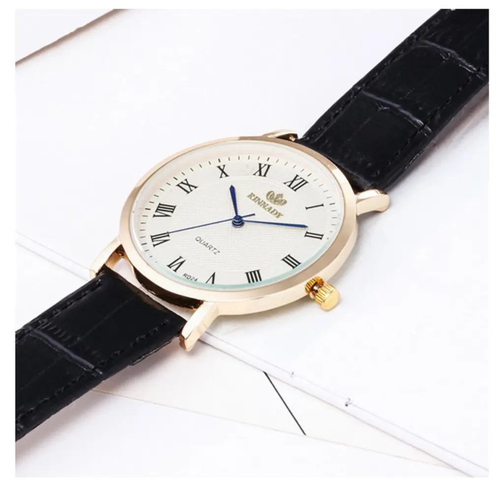 Stylish Fashion Men Watch PU Leather Strap Rome Scale Round Dial Quartz All-match Casual Wristwatch Male Bracelet | Наручные часы