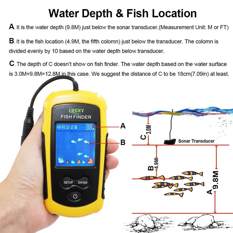 Findfish эхолот, FFC1108-1,, сигнализация, 100 м, портативный эхолот с ЖК-дисплеем, эхолот для рыбалки