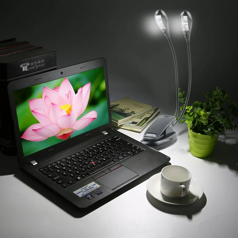 Регулируемый гусиная шея свет 2 двойные гибкие руки 4 LED клип-на лампа настольная