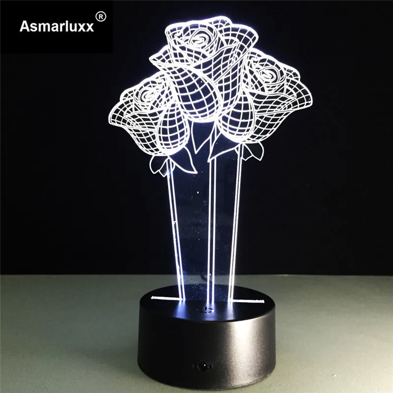 

Rose Usb 3D LED Light Colorful Wedding Birthday Gift Stereo Bedside Led Lamp Novelty Luminaria Led 3d Led Lamp 7 Colors Change