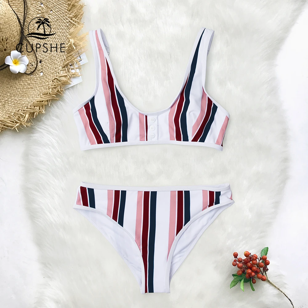 CUPSHE/спортивный женский купальник-бикини в полоску с глубоким вырезом милый топ