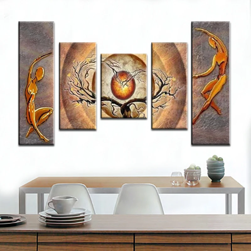 

100% Hand painted Modern Abstract Customized Scenery Wall Home Decor Oil Painting On Canvas 5pcs/set