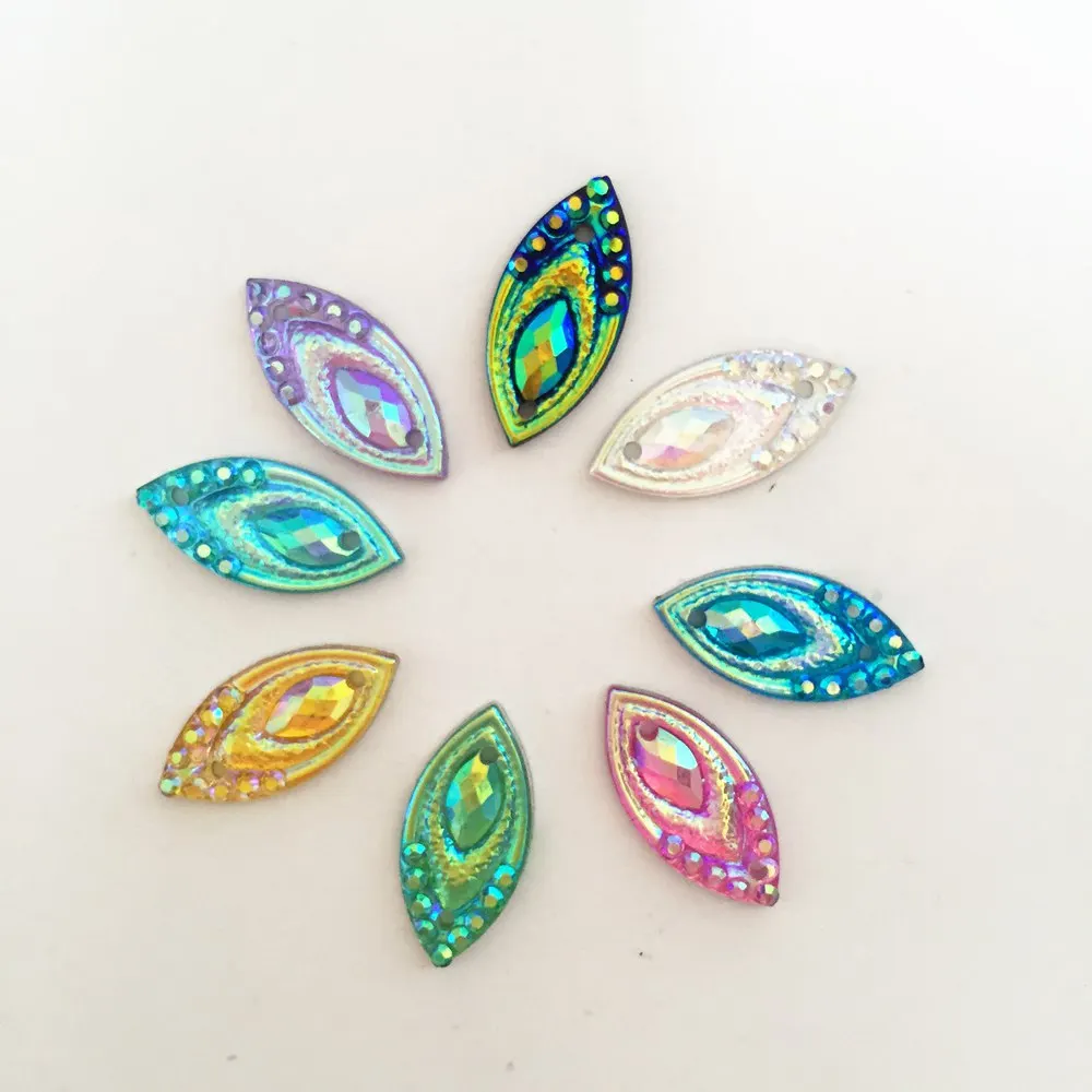 

100PCS Random mixed AB Resin Horse eye Flatback Rhinestone Wedding decoration 2 Hole C96A
