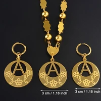 anniyo a z letters necklaces earings with flower for women teenage girl initial alphabet pendant english letter jewelry gift
