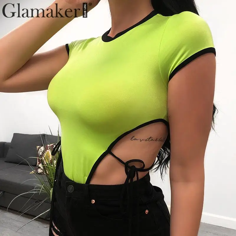 Женский боди Glamaker облегающий с коротким рукавом и высокой шнуровкой короткие