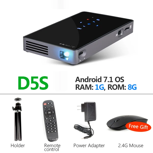 D5S-1G Бренд AUN Android 7,1. Умный проектор(опционально 2G+ 32G памяти) с wifi, Bluetooth. Мини-видеопроектор D5S(опционально D5 белый - Цвет: D5S-1G