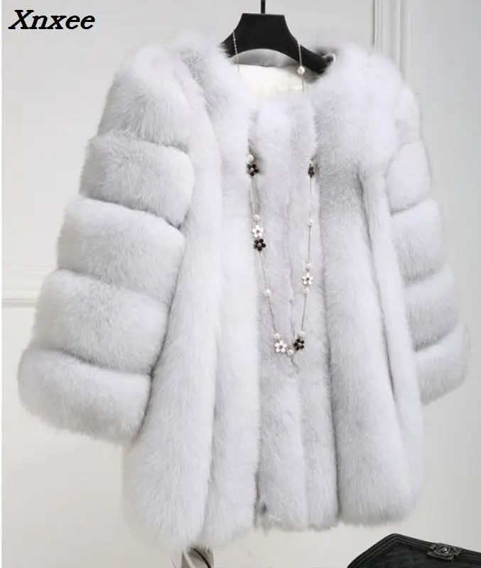 2018 Winter Luxury Faux Fox Fur Coat Slim Long Sliver Red Blue Faux Fur Jacket Women Fake Fur Coats manteau fourrure Xnxee