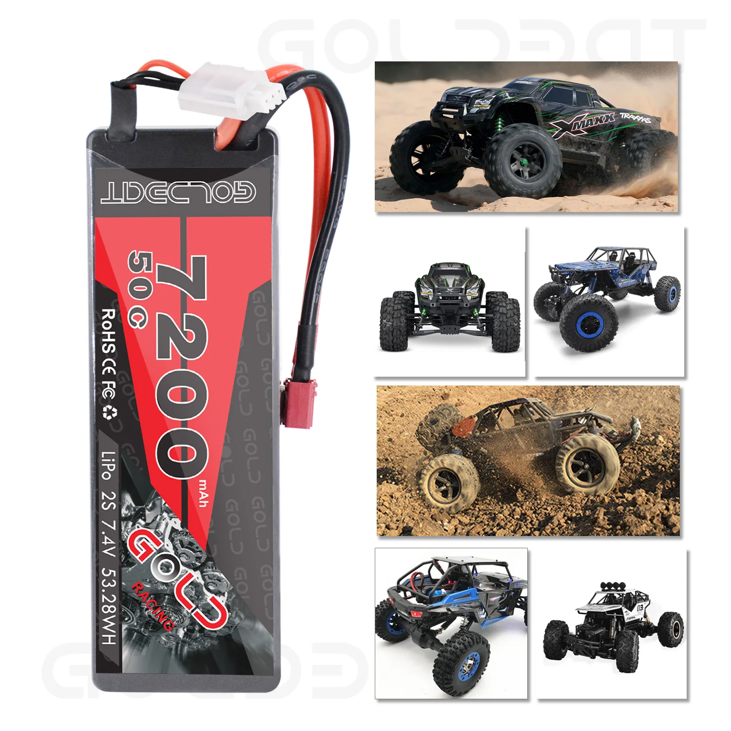 2 единицы GOLDBAT 7200mAh LiPo батарея 2S 50C для RC lipo с Т образной вилкой Car Truck Tank Losi Traxxas Slash
