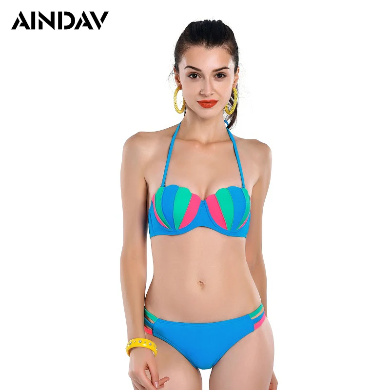 

Новинка 2019, комплект бикини с мягкой лямкой на шее, Бразильское бикини пуш-ап, пляжные купальные костюмы, сексуальный купальник, женский бик...