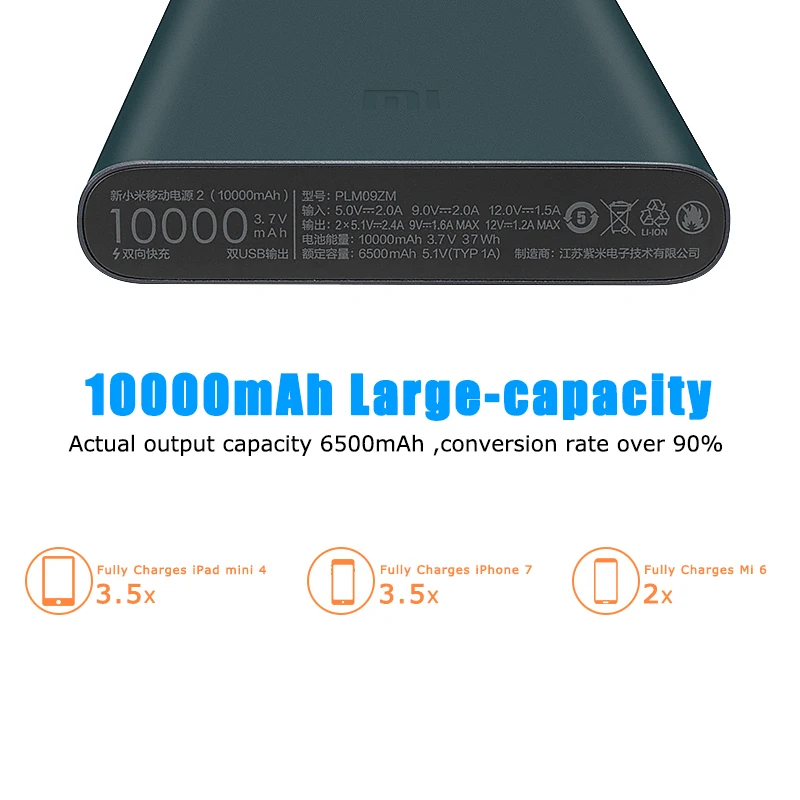 Оригинальный Xiaomi power bank 2 18650 мАч 10000 батарея портативный внешний аккумулятор Micro usb