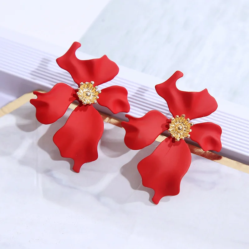 Женские серьги подвески с цветком 6 цветов розовый красный оранжевый зеленый