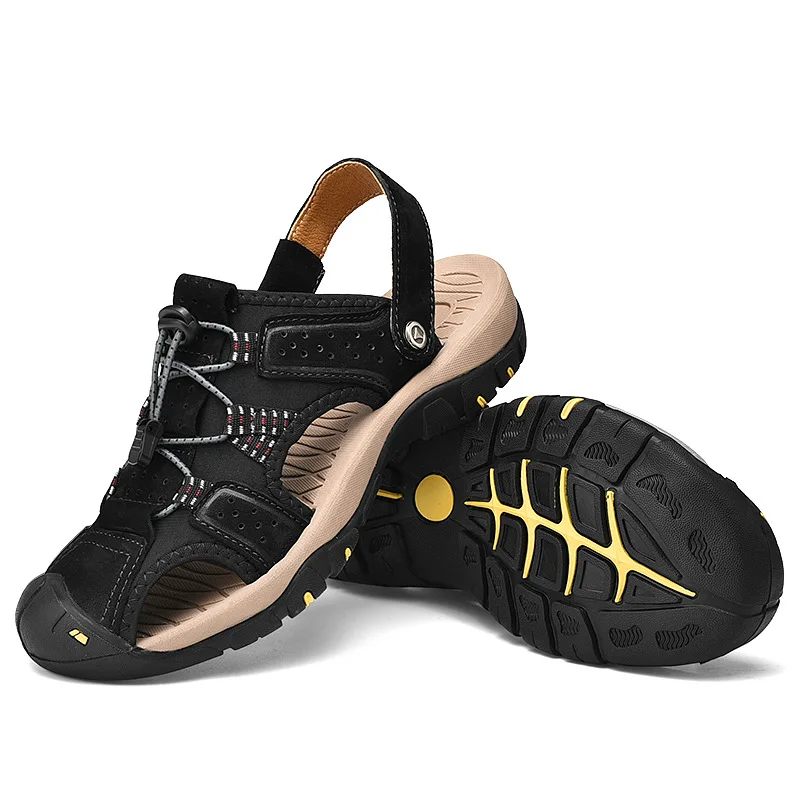 

100% Genuine Leather Shoes Men Sandals 2019 Summer Beach Sandals Cow Leather Casual Male Shoes Fashion Man Sandals A1140