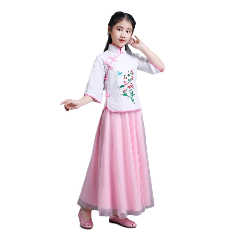 

Chinese Style Retro Ancient Costume Girls Tang Dynasty Hanfu Suit Folk Dance Costumes Classical Guzheng Dance Performance Dress