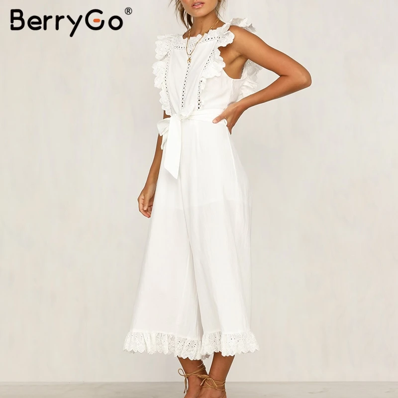 BerryGo льняные комбинезоны с оборками комбинезон вышивкой женский элегантный