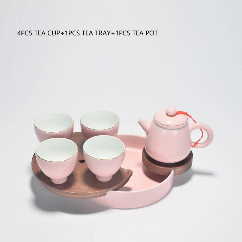 Краткое китайский розовый Gaiwan керамика и фарфор Чайный набор кунг-фу Улун чайник чайный чайник Набор лотков для друга подарок - Цвет: D