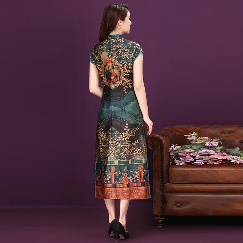 Женское шелковое платье в стиле ретро элегантное Чонсам с коротким рукавом