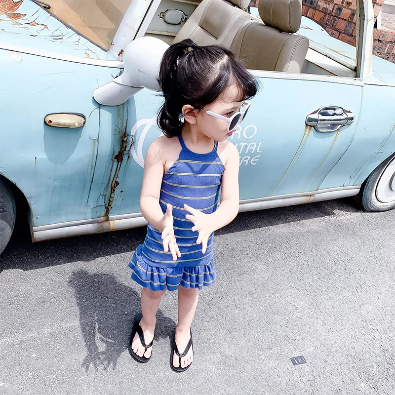 Cute Girls Summer Beach Striped Dress Fine Threaded Kids Beautiful Birthday Toddler Girl Clothes Dresses Baby 2 3 4 5 6 Y | Детская