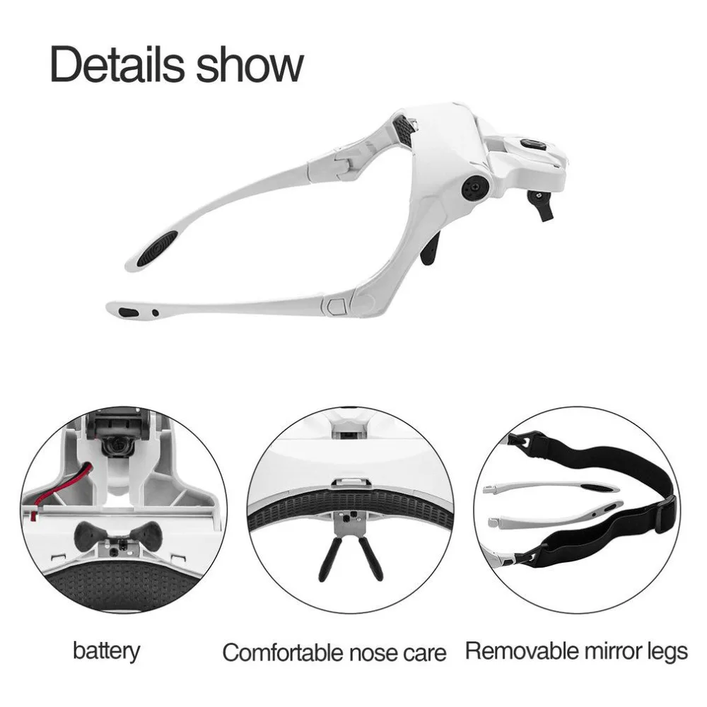 Dropshipping Head Wearing Magnifying Glass Lens Eyeglass Interchangeable Bracket Headband Magnifier with LED Lights 5 Lenses | Инструменты