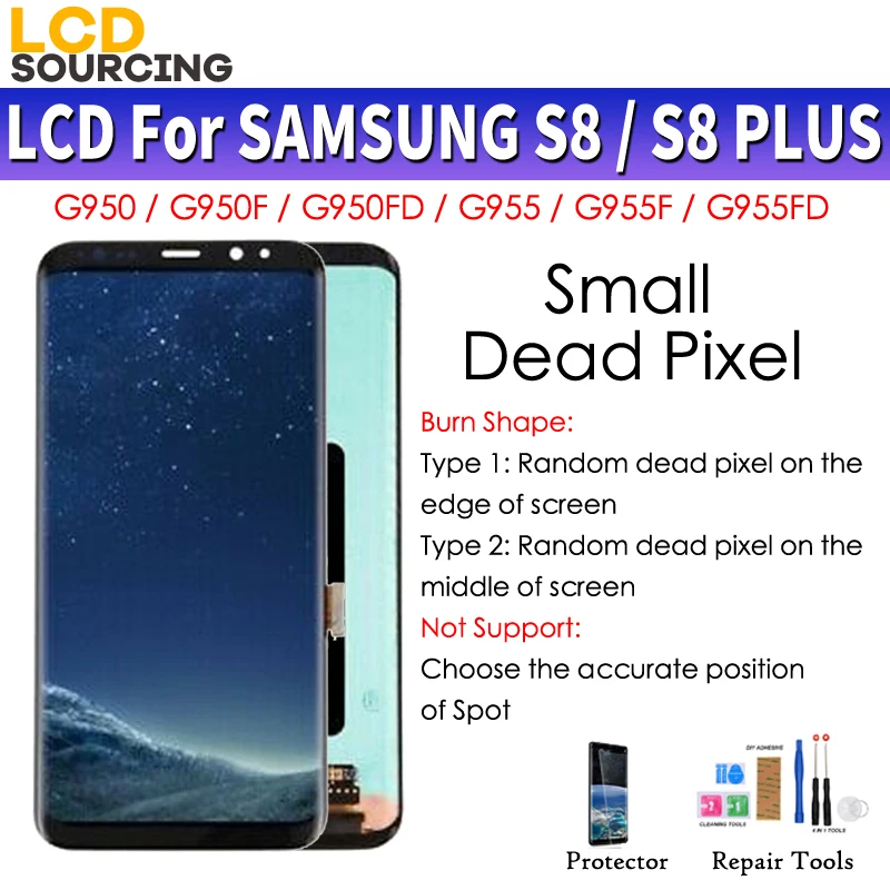 Маленький дисплей битых пикселей для S8 LCD Замена SAMSUNG Galaxy G950 G950F Plus s8 + G955 сенсорный