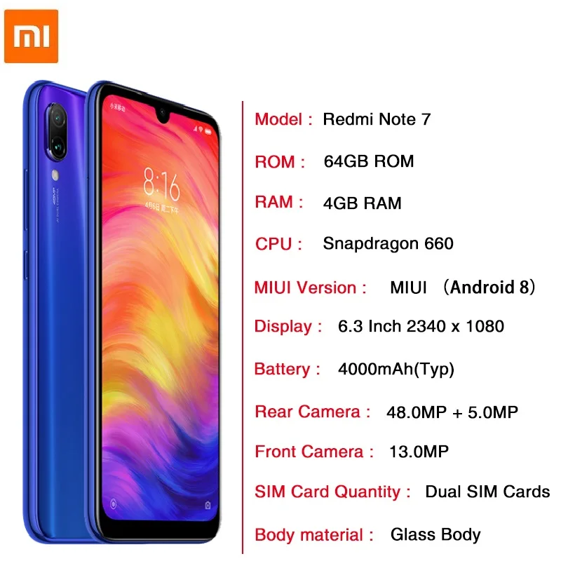 Xiaomi Note Redmi 7 4 Гб 64 жесткий ГБ 48MP Dual Camara 13MP 6 3 &quotэкран капля батареи 4000 мАч|Смартфоны|