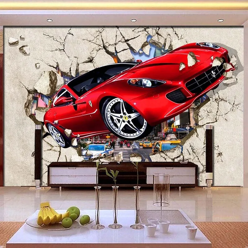 3D сломанная красная Автомобильная настенная бумага Современная креативная