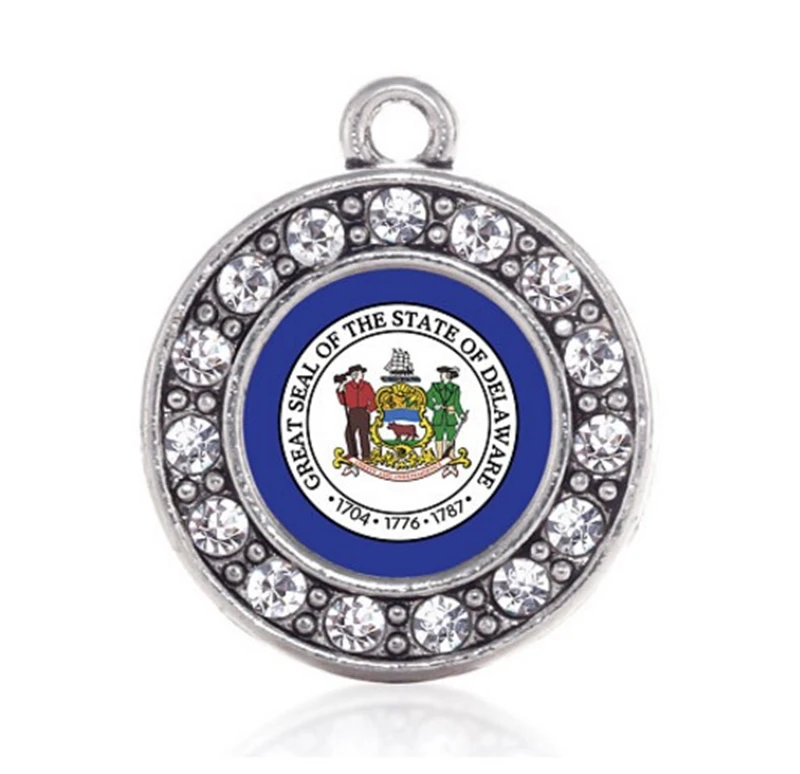 

your hometown Rhinestone pendants for DELAWARE FLAG CIRCLE CHARM rhodium plating