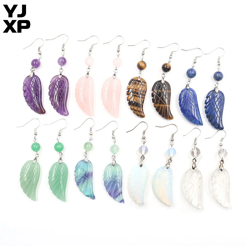 

YJXP Wholesale 10 pair/lot Angel Wings Earrings Fashion Charms Women Girls Drop Earring Natural Stone Reiki Healing Jewelry