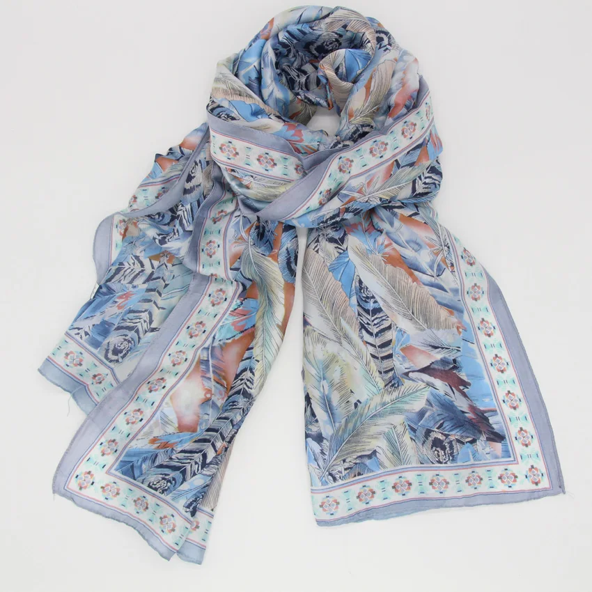 

Luxury brand gorgerous feather printed silk women scarf fashion wraps border summer shawls scarves silk fashion women LL180170