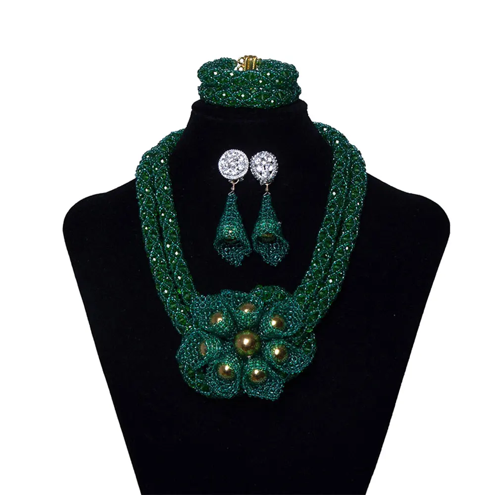 New Style African Wedding Jewelry Set Bridal Costume Green Crystal Beads Flowers Nigerian Women Party Necklace | Украшения и