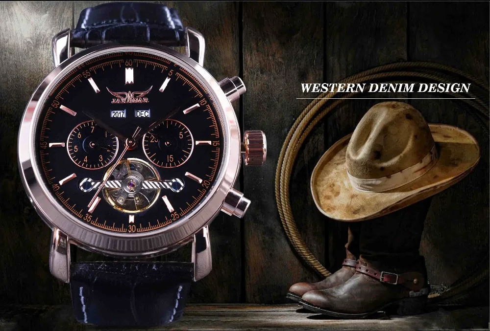 Часы Jaragar Мужские механические с ремешком из натуральной кожи 2017|clock ipod|watch free japanese