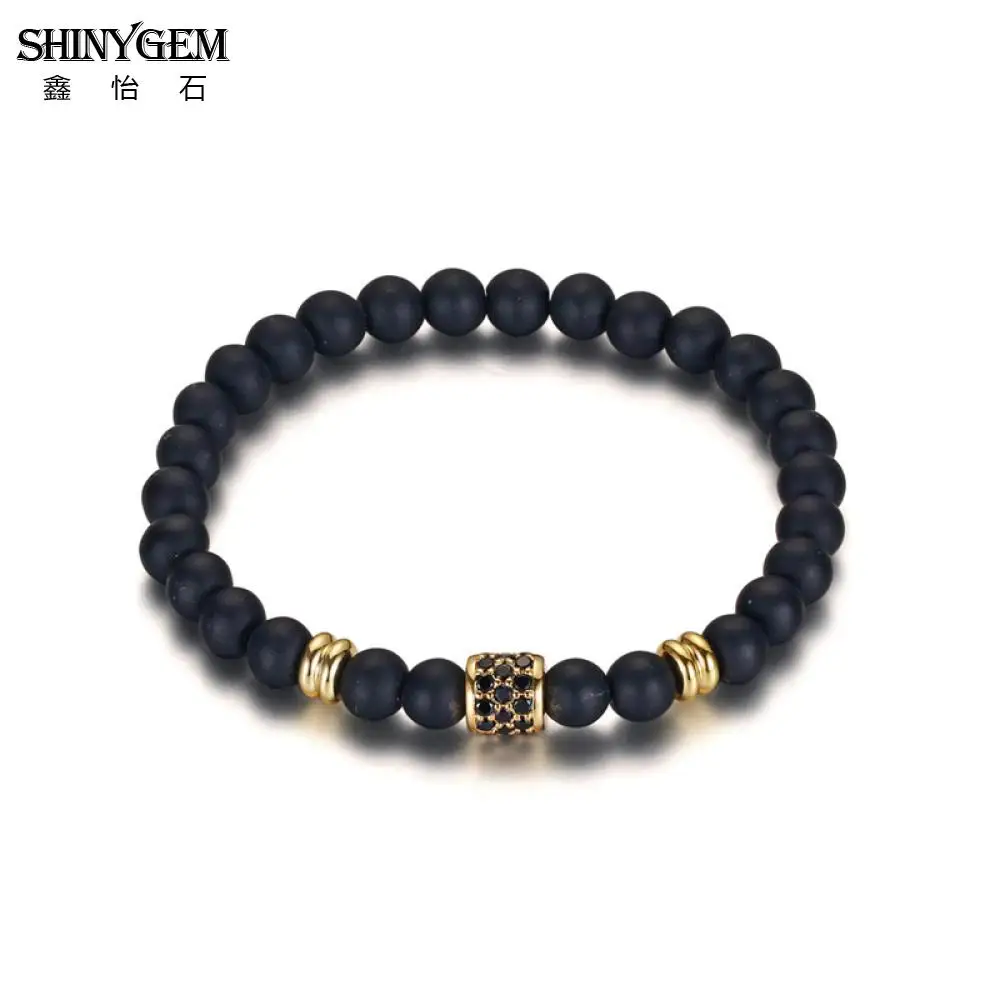 ShinyGem Handmade Agates Yoga Bracelets DIY Elastic Natural Stone Black Matte Onyx Bead For Women Men | Украшения и аксессуары