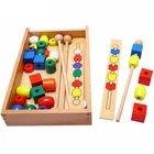 Детские игрушки Монтессори, цветные деревянные блоки, бисерные игры для младенцев, Обучающие цветные когнитивные подарки, бусины для мальчиков и девочек