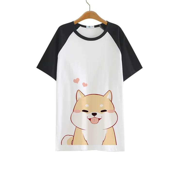 Летняя японская женская футболка с рисунком из мультфильма doge Повседневная