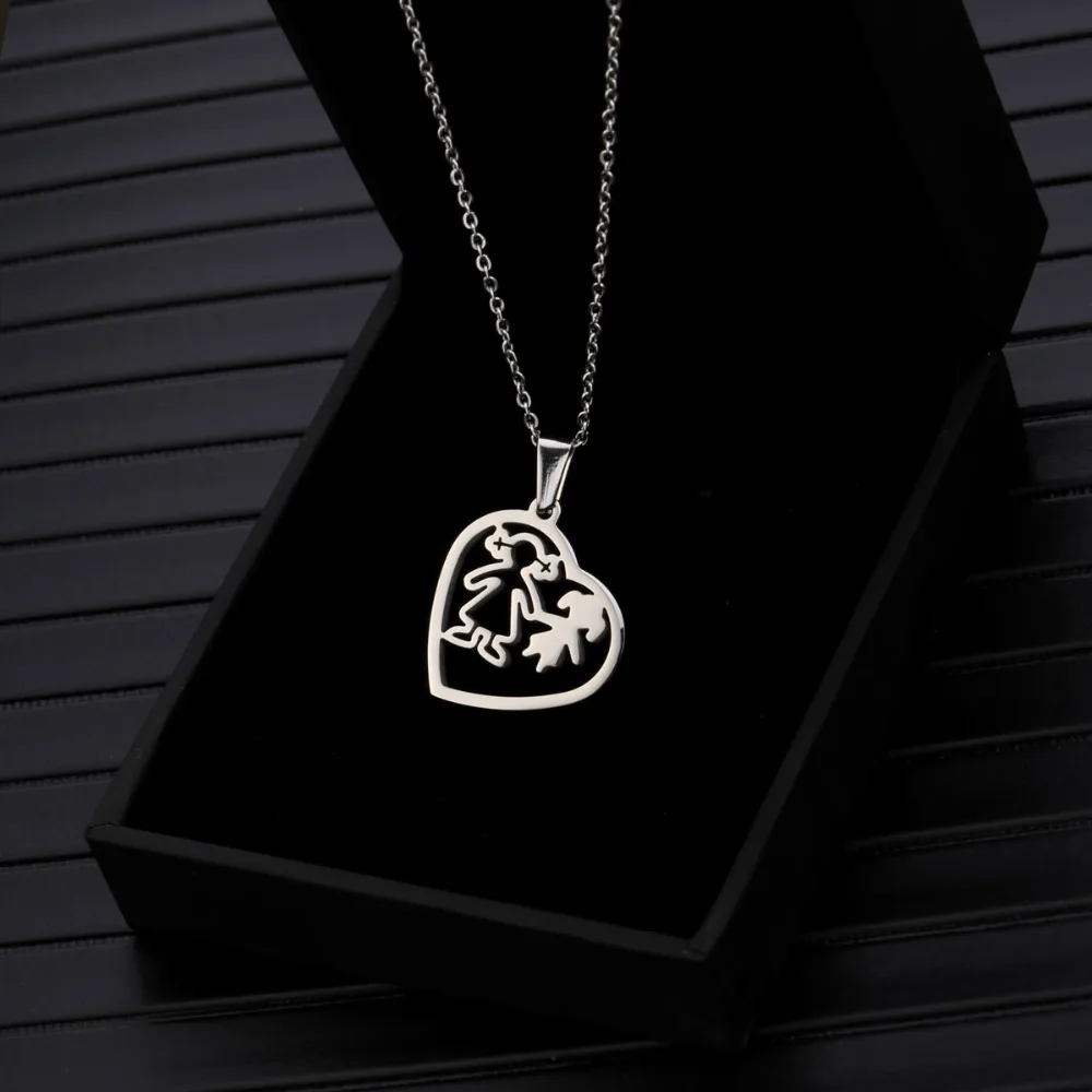 

Lovely Two Sisters Charm Necklace Heart Shape Stainless Steel Pendant Choker Women Girl Family Birthday Jewelry Best Gifts 2018