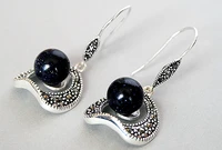 hot sell noble vintage 925 silver 10mm blue sand stone beads marcasite hook earrings 112