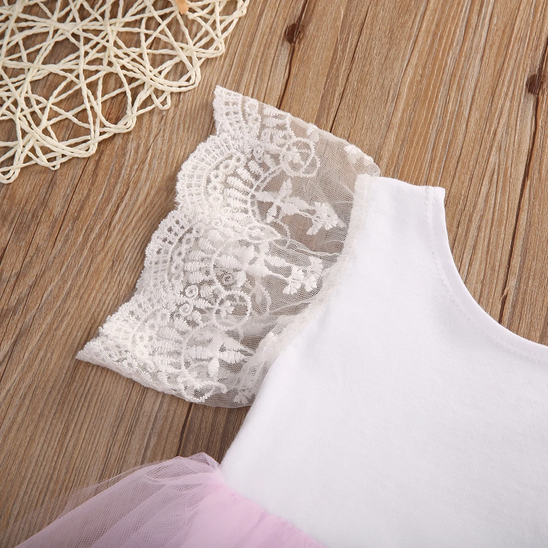 2017 розовое платье принцессы для новорожденных летнее кружевное пачка с рукавами