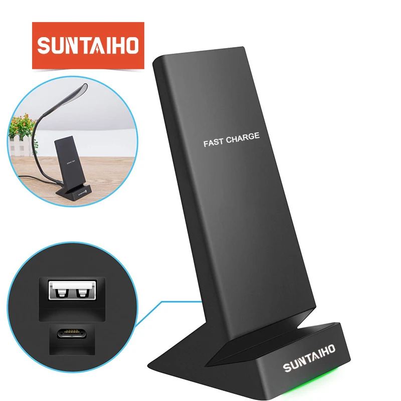 Беспроводное зарядное устройство SuntaihoQi для iPhone X XS Samsung Huawei P30 Pro Xiaomi mi 9 10W быстрая