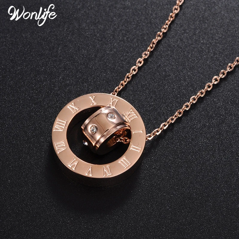 Wonlife Макси Цепочки и ожерелья Для женщин jewelry Винтаж Рим Титан Сталь Кристалл Rosegold