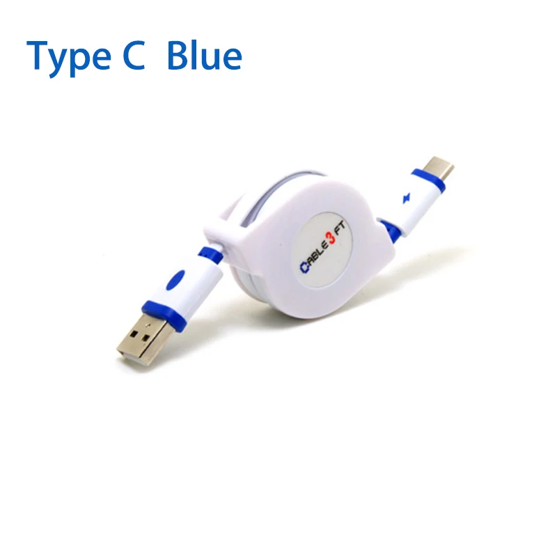 Blue Type C cable 2 м 3 м usb type C выдвижной кабель для samsung A50 S10 S9 S10E huawei p20 p30 mate20 mate10 oneplus 7 pro Кабель зарядного устройства для телефона - Цвет: Blue Type C cable